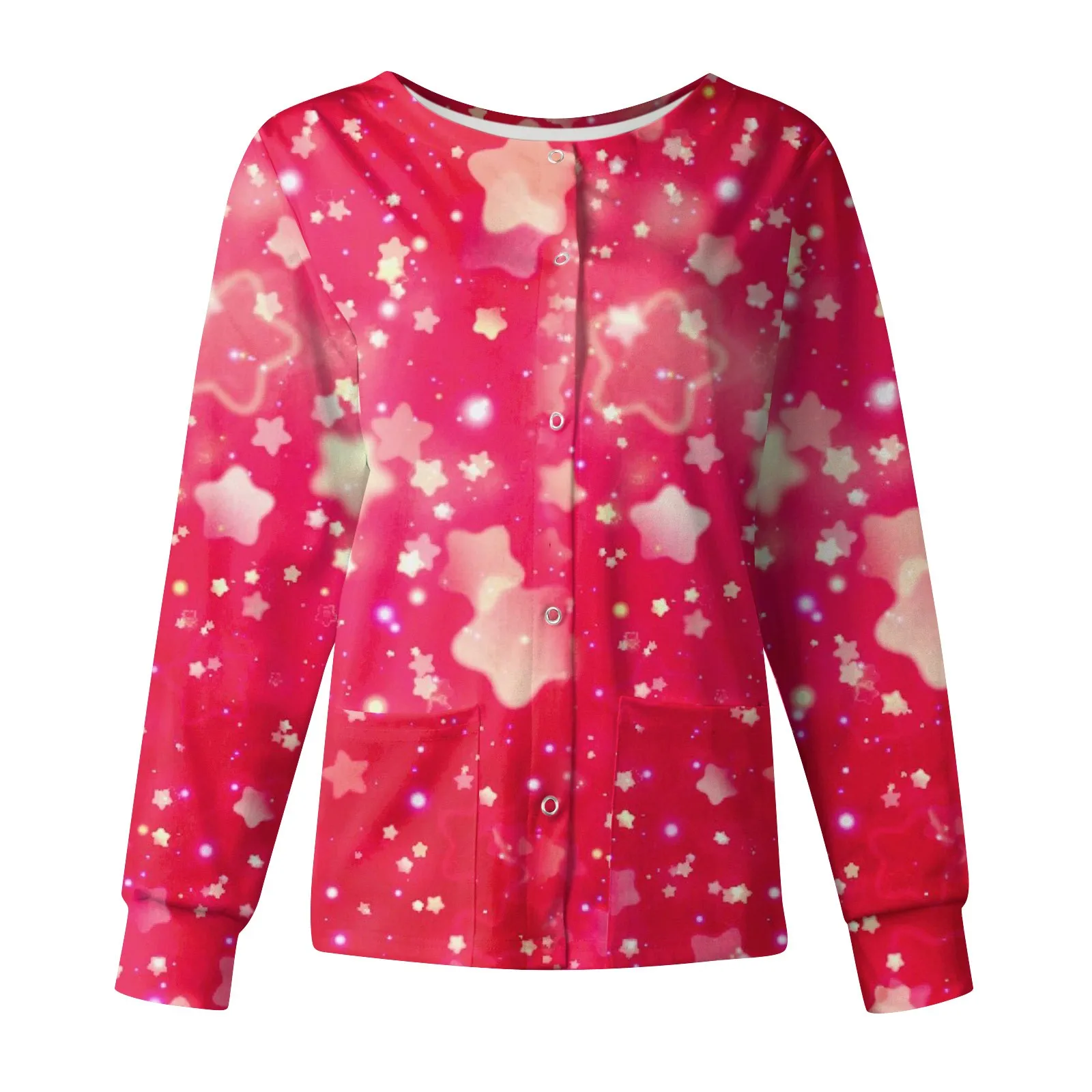 

Women Stand-up Collar Pocket Valentine Day Pattern Tops Long Sleeve Nurse Working Uniform Single-breasted Protective Jackets