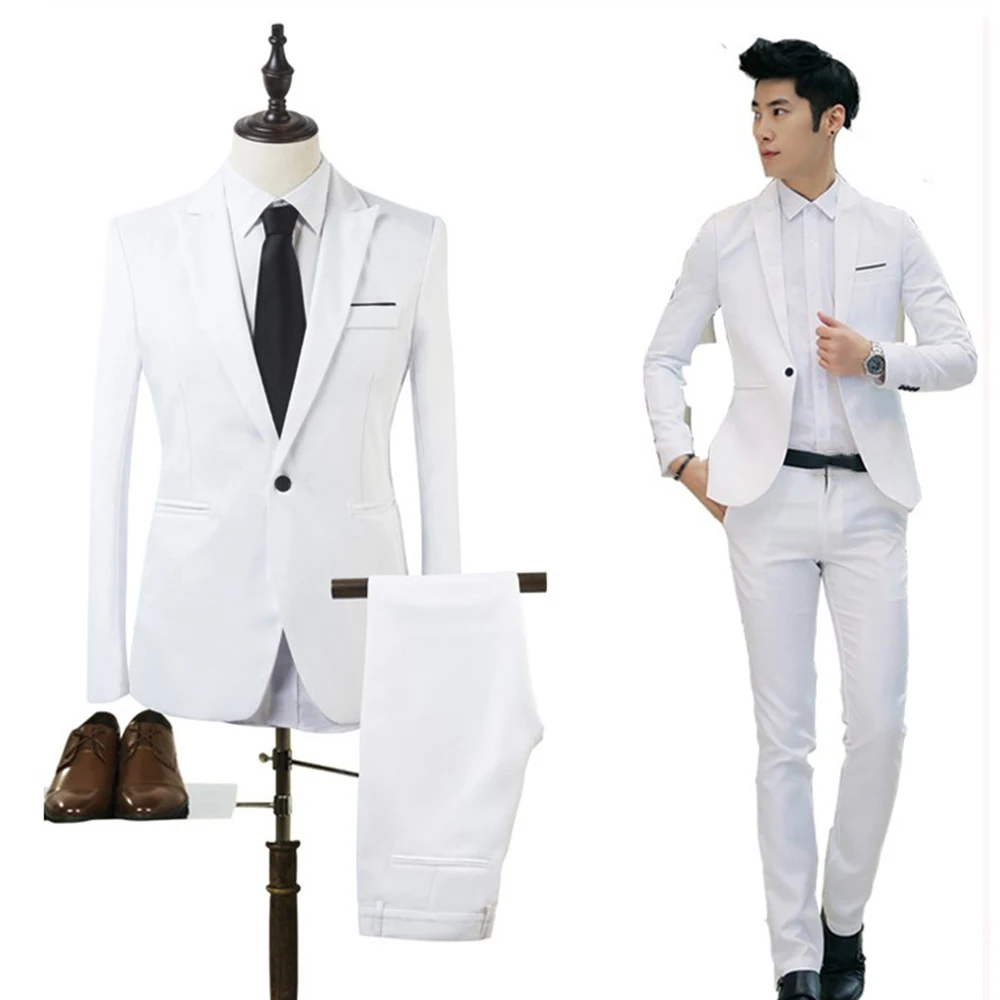 Blazer+Pants 2Pcs/set Men's Formal Blazer Jackets Coat Pants Tuxedos Wedding Slim Business Dress Suit Clothing Man mens suit