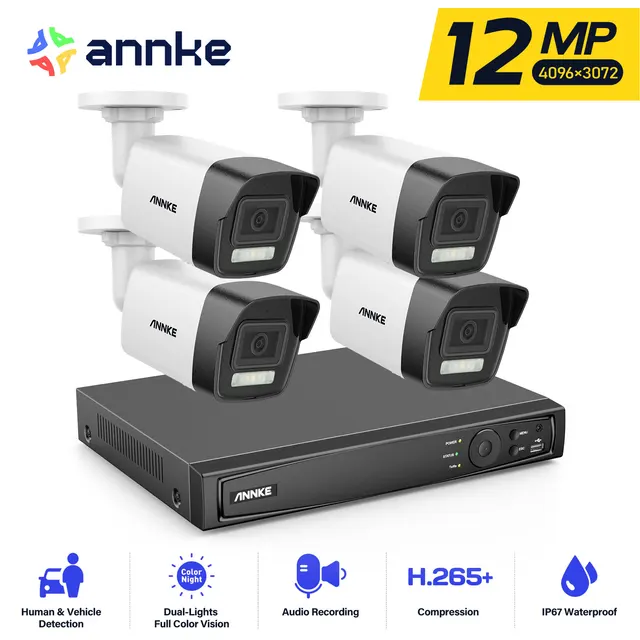 annke 12mp dual light smart cctv video surveillance kit poe camera with 4k nvr smart home