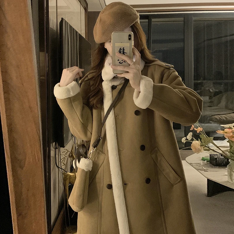 Autumn And Winter 2022 New Women's Overcoat Females Wool Coat Fashion Turn Down Collar Coat Medium Length Thickened Jacket 2022 european and american star business wear fashion one button medium length suit leggings women s suit two piece set