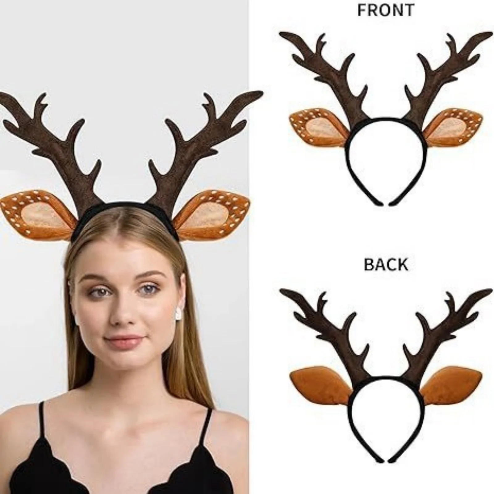 1PC Deer Antlers Headband: Plush Ear & Brown Antler Hair Hoop for Christmas Party, Animal Cosplay, Holiday Dress - Up Accessory