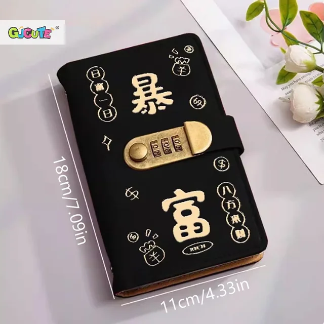 100 Envelopes Money Saving Challeng Binder Reusable Savings Money Challenge Notebook Budget Book PU Sheets With Password Lock 6