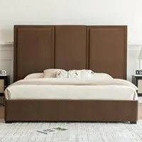 King Size Bed Frame with 64-inch High Headboard, Simple and Airy Linen Upholstered Platform Bed with Storage, Customized 3