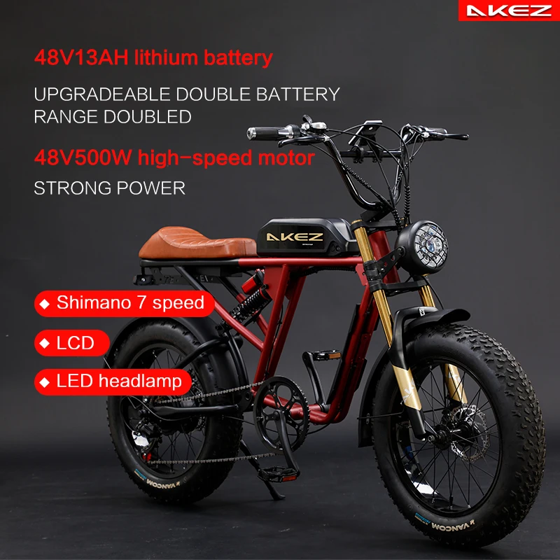 Akez S2 20*4.0 Snow Tire 1500W Motor 48V36AH/26AH Lithium Battery Adult Mountain Electric Bicycle All Terrain