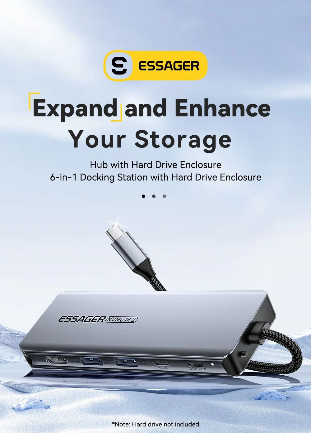 Essager USB C Hub mit M.2 SSD Festplattengehäuse 6/7 in 1 PD100W USB3.2 10 Gbit/s HDMI USB Typ C Adapter für MacBook Pro Air PC – Detail 1