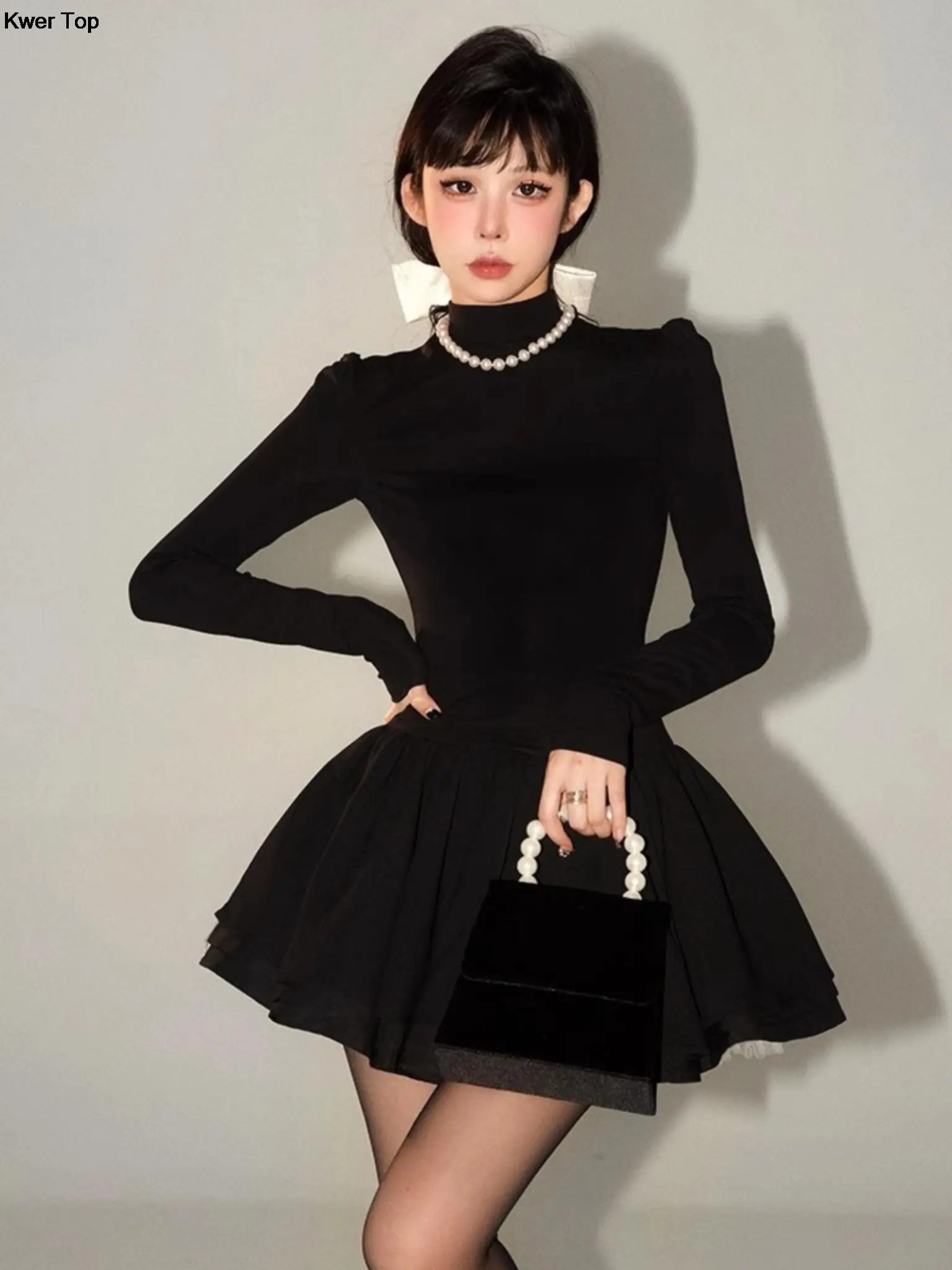 Elegant Bodycon Black Y2k Mini Dress Autumn Winter Fashion Knitted Birthday Party Vestidos Kawaii Ruffles Clothes