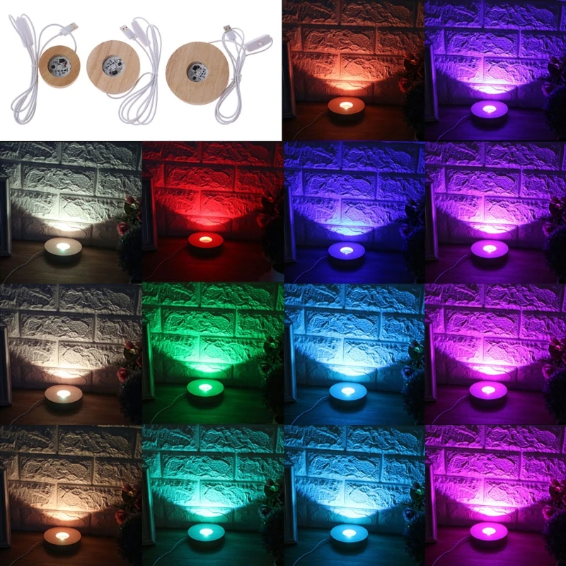 LED Lights Decorative Lights LED Lamp Base DIY Lighting Accessories DIY Round LED Base Vase Light Remote Control Resin Display Wood Lighted Base Stand 12 Colors RGB Adjustable