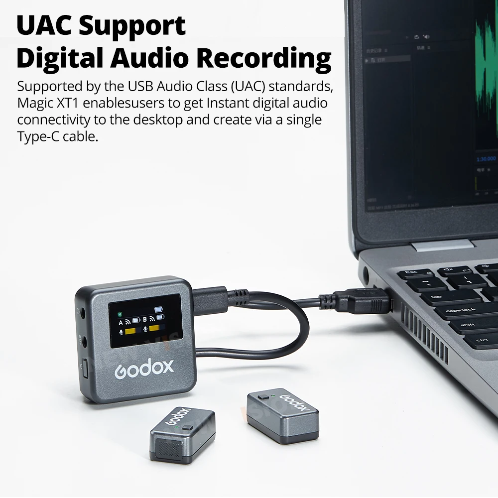 GODOX 매직 XT1 무선 마이크 시스템, 최대 200M LOS 레인지 프로 오디오 트리트먼트, UAC 지지대 디지털 오디오 녹음, 2.4GHz