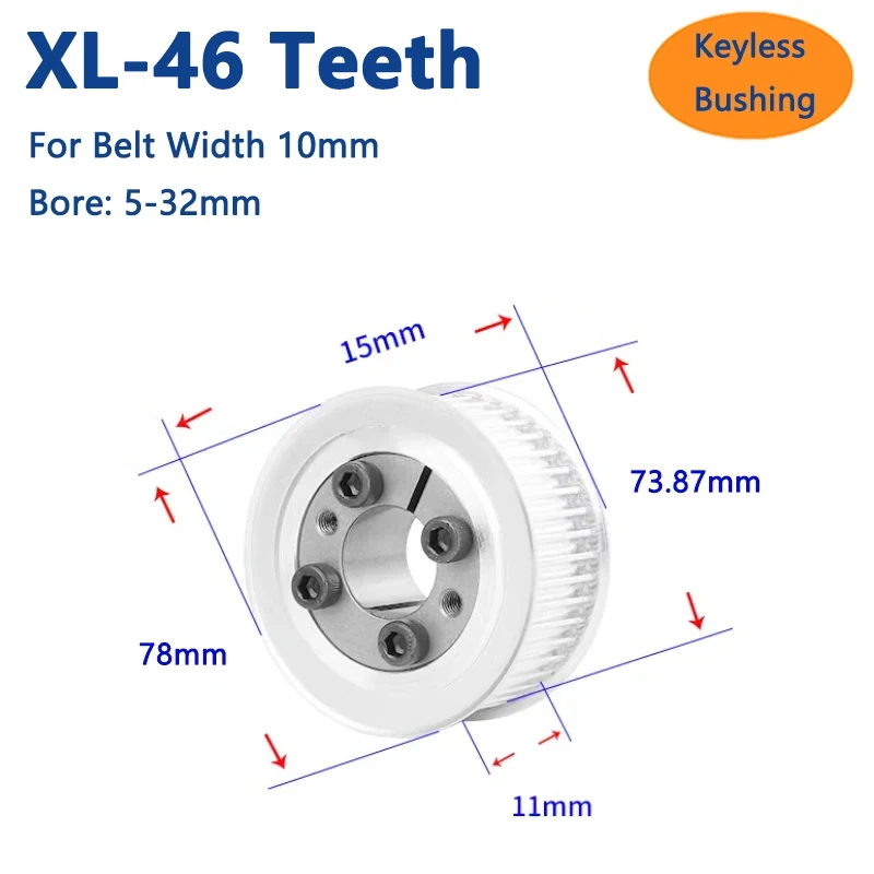 

1pc 46 Teeth XL Expansion Sleeve Synchronous Wheel 46T Keyless Bushing Timing Pulley for Belt Width 10mm Bore 5 6 6.35 8 9-32mm