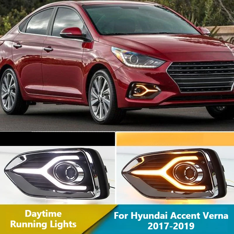 For Hyundai Accent Verna 2017 2018 2019 Car Daytime Running Lights Yellow Turn Signals Front Fog Lights Modified 12V Daylights detail image 1