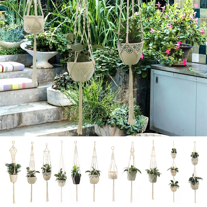 Shineloha Paquete De 4 Colgadores De Macramé Para Macetas + 8 Ganchos De Techo, Colgador De Macrame Para Macetas 8 Ganchos De Techo Colgador De Plantas Maceta Colgante Para Plantas De Interior