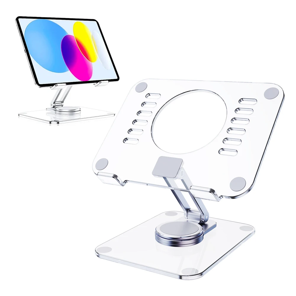 

Foldable Tablet Transparent Acrylic Bracket Stand 360° Rotation Hollowed Cooling Stand Aluminum Alloy Holder Desk for iPad Mount