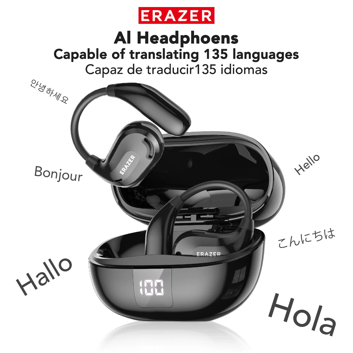 ERAZER XT66PRO Bluetooth Earphones ASMR Headsets DIY APP AI Translator Earbuds Wireless Headphones 13 Hours long life Display
