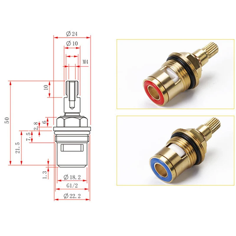 2 Pcs 1/2 Inch Tap Valve Cores Replacement for Tap Valves Quarter Ceramic Disc Gland Brass 20 Teeth Accessories New Random Color