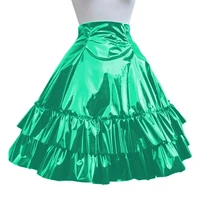 Plus Size High Waist Pleated Long Skirt Fashion PVC Leather Ruffles A-line Skirts Womens Elegant Prom Party Wetlook Maxi Skirt - Image 3
