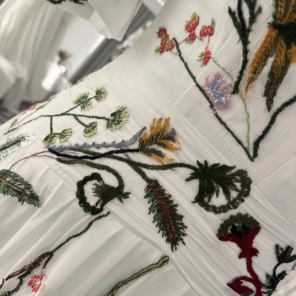 Mryarce Schwarze Brautkleider mit abnehmbaren Ärmeln, Blumenstickerei, Spitzenstruktur, Chiffon-Brautkleider – Detail 16