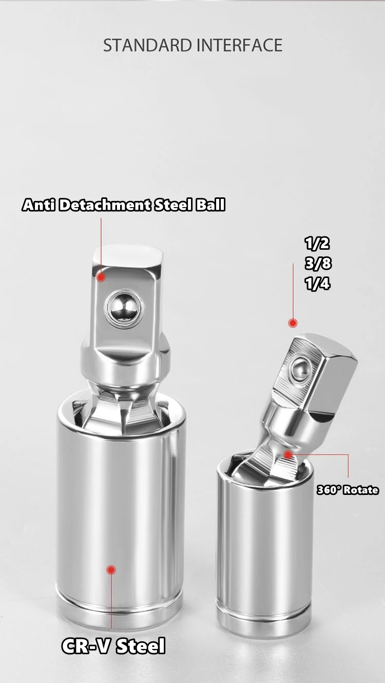 1/4" 3/8" 1/2" Universal Joint Set Ratchet Angle Extension Bar Socket Adapter Manual and Pneumatic Bendable Adapter Socket Tools