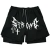 Men's Double Layer 2-in-1 Shorts Summer Gothic High Street Shorts Compression Quick Dry Breathable Fitness Joggers Casual Short 1