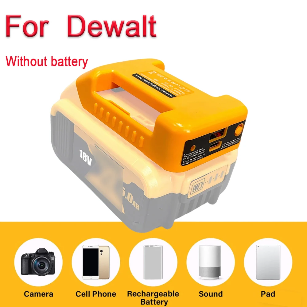 1 Pacote de Adaptador Carregador USB para Bateria Dewalt 18V – Carregamento Rápido Tipo-C + Porta USB, Suporte para Cinto de Trabalho