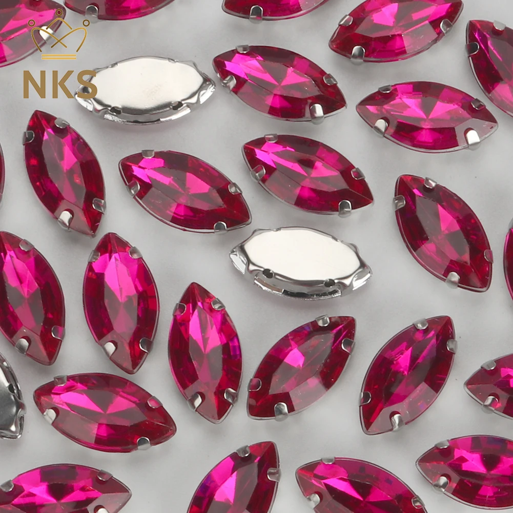 NKS 30PCS 9x18mm Horse eye Shape Crystal Rhinestone With Sliver Claw Sew On Acrylic Rhinestones For Clothing Accessories