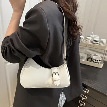 Women's Shoulder Bag Solid Color Vintage Small Handbag Trend Simple Underarm Bag Leisure Commuting Ladies Elegant Hobos Bag 1