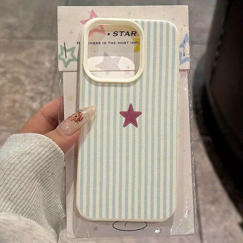 Blue Striped Star Lichee Pattern Phone Case Cover