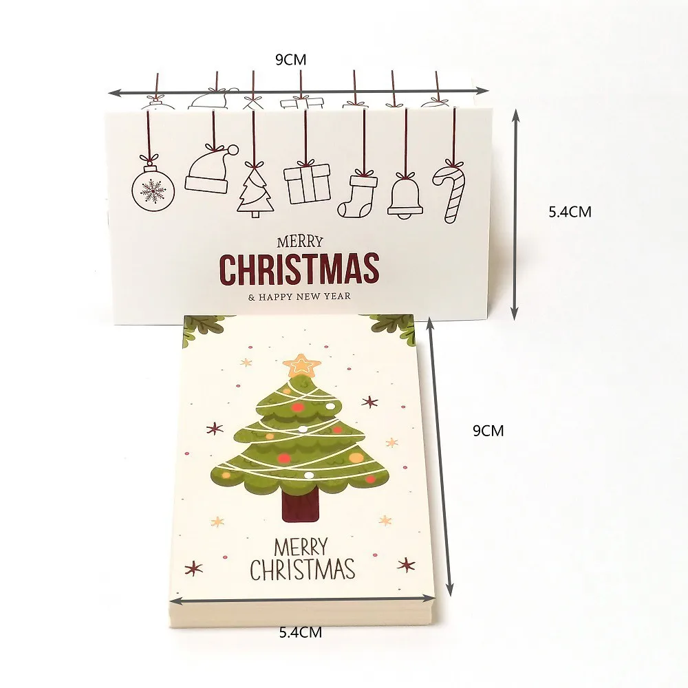 Merry Christmas Gift Cards 10-50Pcs Greeting Card Christmas Tree Stickers Cute Design for New Year