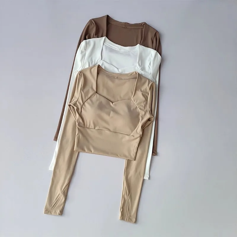 Yoga Shirts Long Sleeve Seamless Women Fitness Crop Top Workout Tops Running T-shirts Blouse Bra Gym Clothing Sportswear