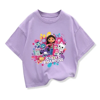 Summer Tee Girls Short Sleeve Tops Kawaii Gabbys Dollhouse T-shirt for Baby Girls Gabby Cats T Shirts Kids  Children Clothing 1