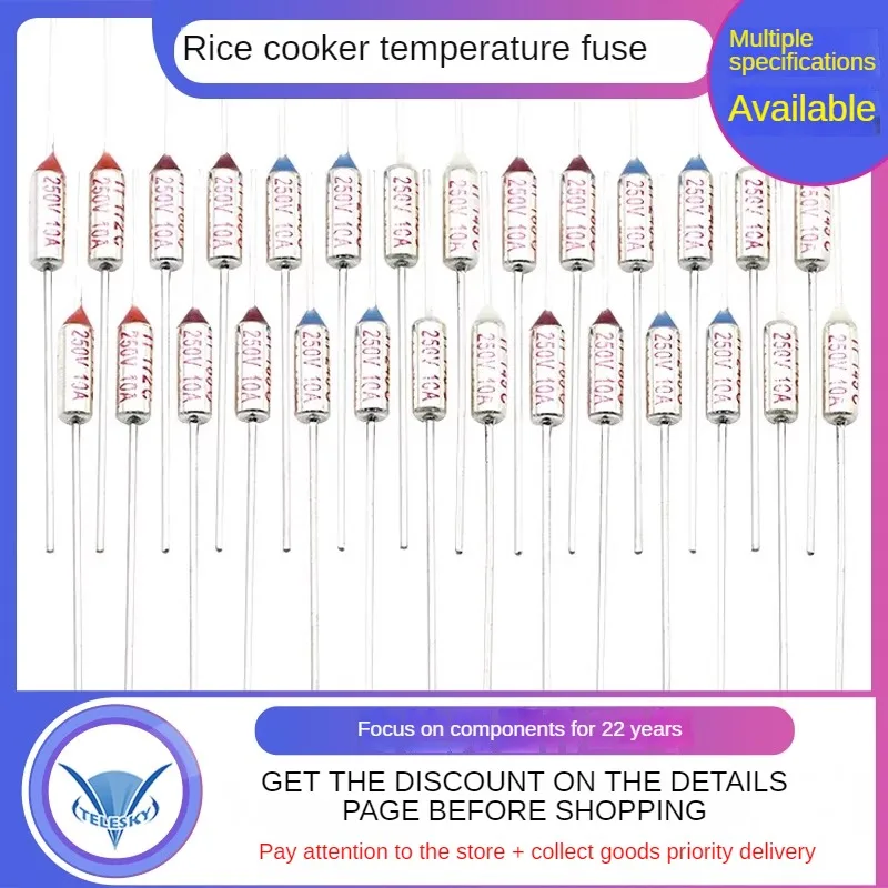 5PCS Rice Cooker Temperature Fuse Tube Accessory, TF Thermal Fuse RY 10A 250V Temperature 72C 85C 95C 110C 115C 121C 130C 185C