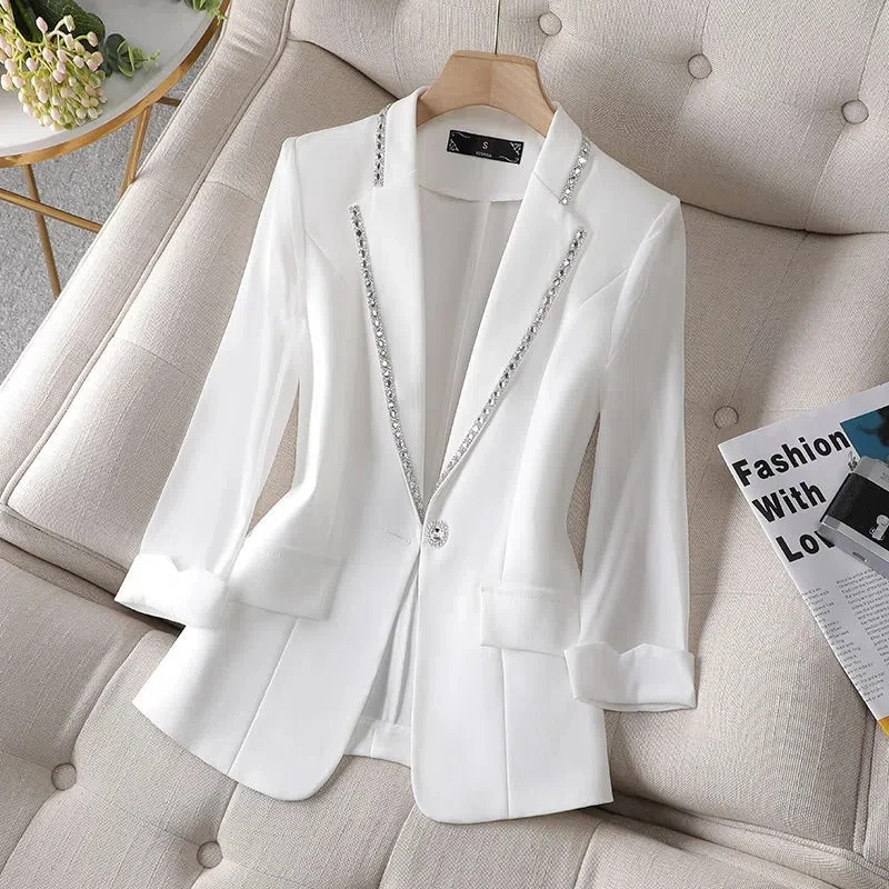

2023 New Women Plus Size Windbreaker Women'S Spring Autumn Small Suit Jacket Women'S Fashion Coat Diamond-Encrusted Suit Top
