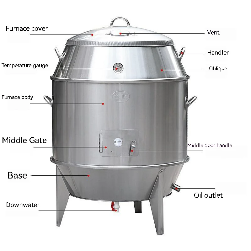 Charcoal Roast Duck Oven Commercial Stainless Steel Meat Roasting Stove Double Layer Heat Preservation Duck Goose Roaster 90CM 4