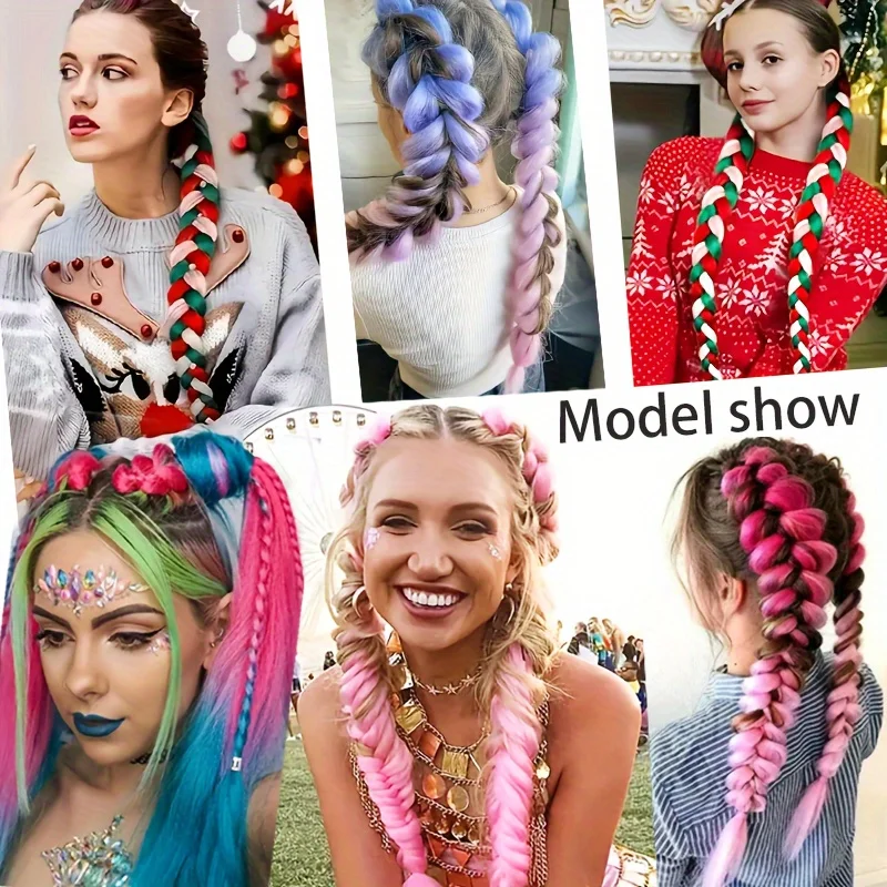 2PCS synthetic rubber band ponytail wig DIY braided heat-resistant female braid extension hair piece long straight hair