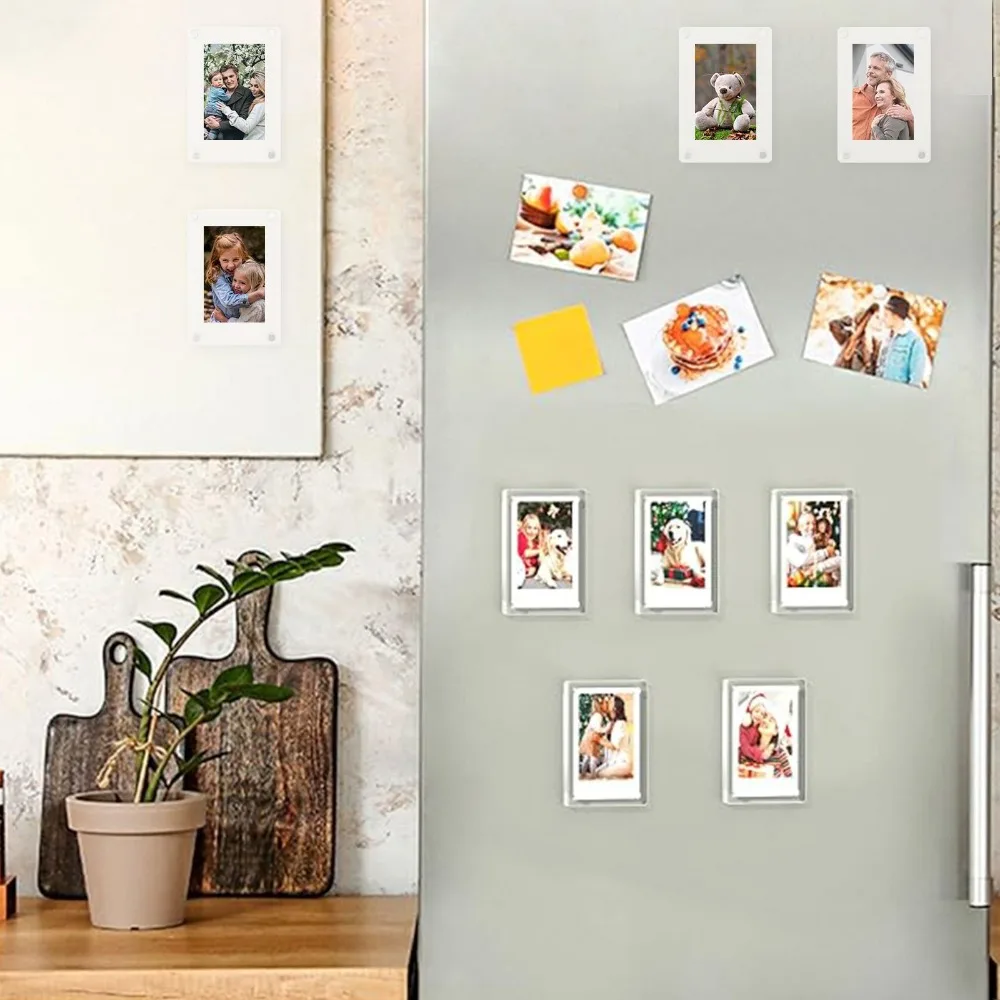 Mini Acrylic Fridge Magnetic Frame Clear Double Sided Polaroid Frame Magnet Multi-size Picture Frames for Refrigerator