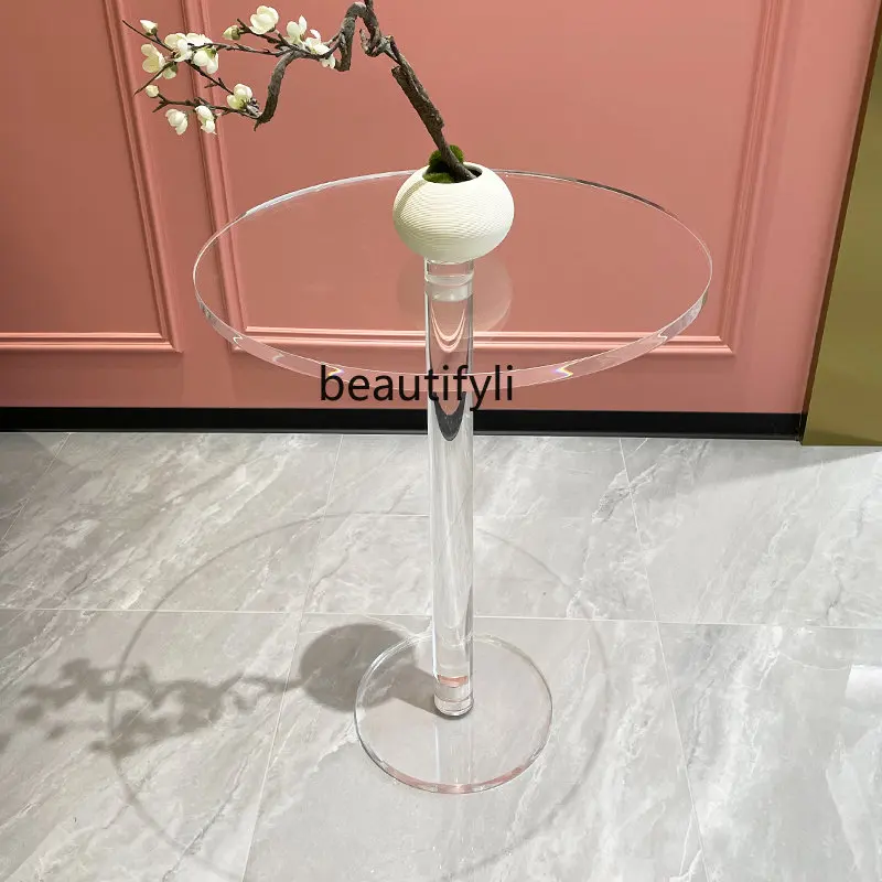 

Acrylic Small round Table Transparent Crystal Nordic Negotiation Coffee Shop Home Small Apartment Coffee Table Desk