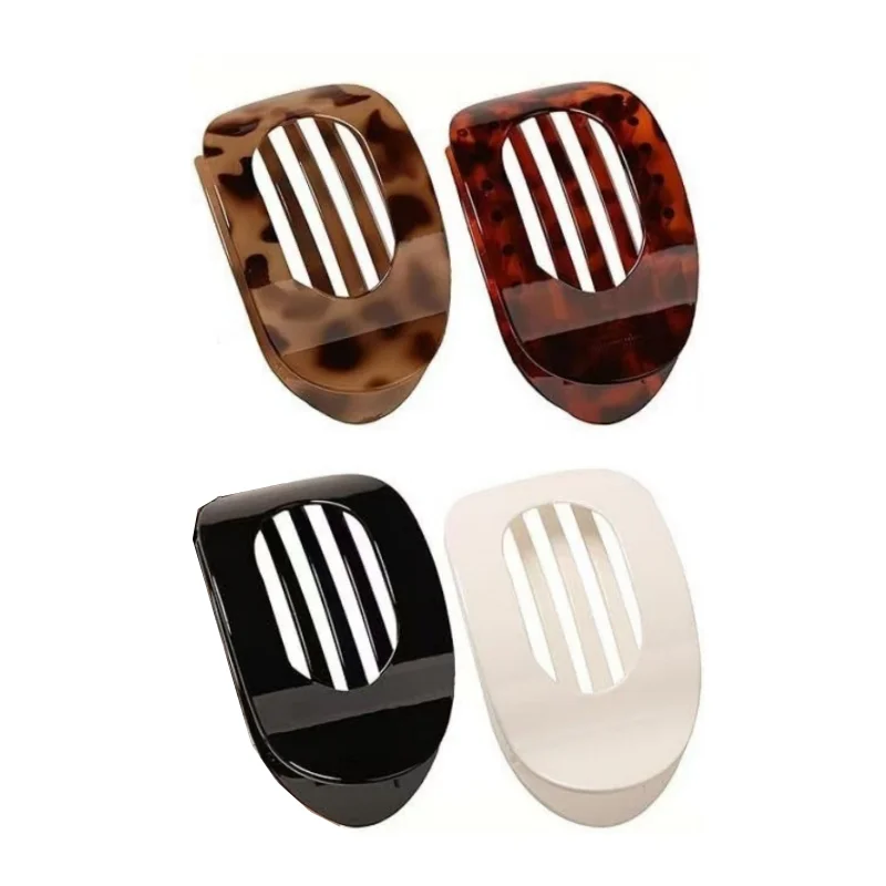 4 Stück Leoparden-Haarklammern aus Kunststoff, gebogen, flache Haarspangen, einfarbig, französischer Stil, Haarnadel, trendiger Haarschmuck für Frauen – Detail 3