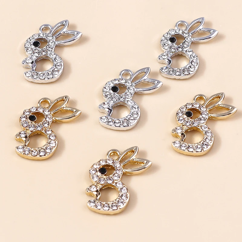 10pcs 16*19mm 귀여운 합금 크리스탈 토끼 매력 귀걸이 목걸이 팔찌 토끼 펜던트 DIY 쥬얼리 만들기 도매