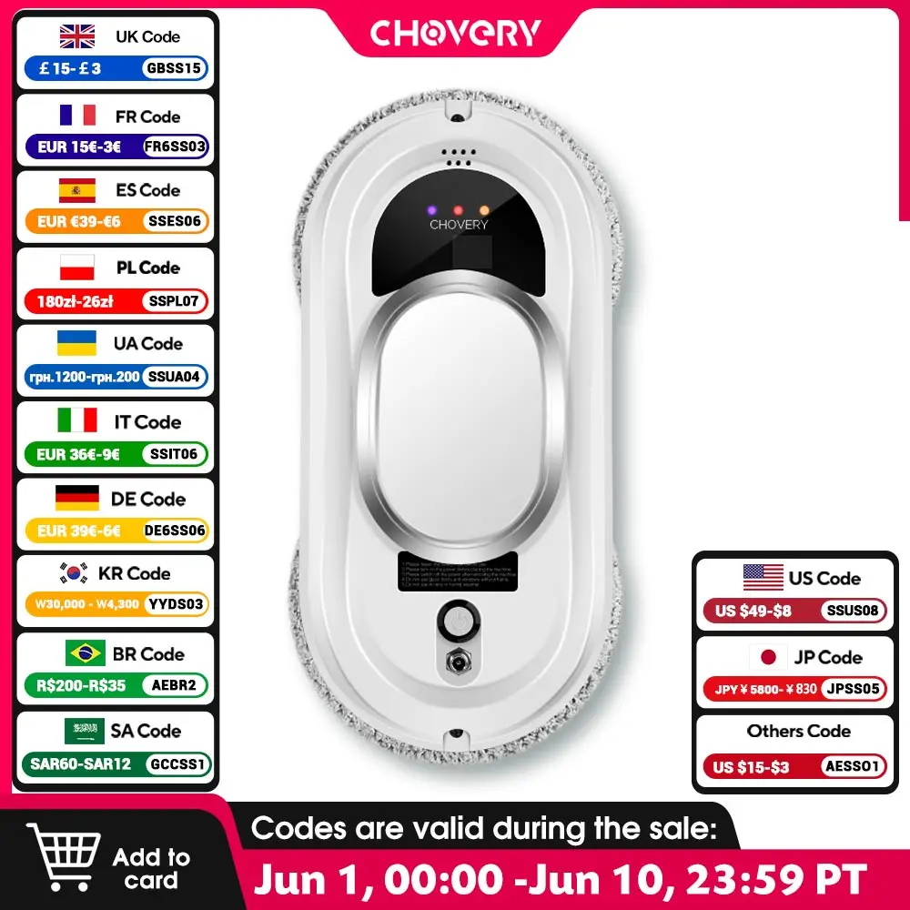 CHOVERY 창문 청소 로봇 진공 청소기, 리모컨 전기 스마트 창 유리 청소..