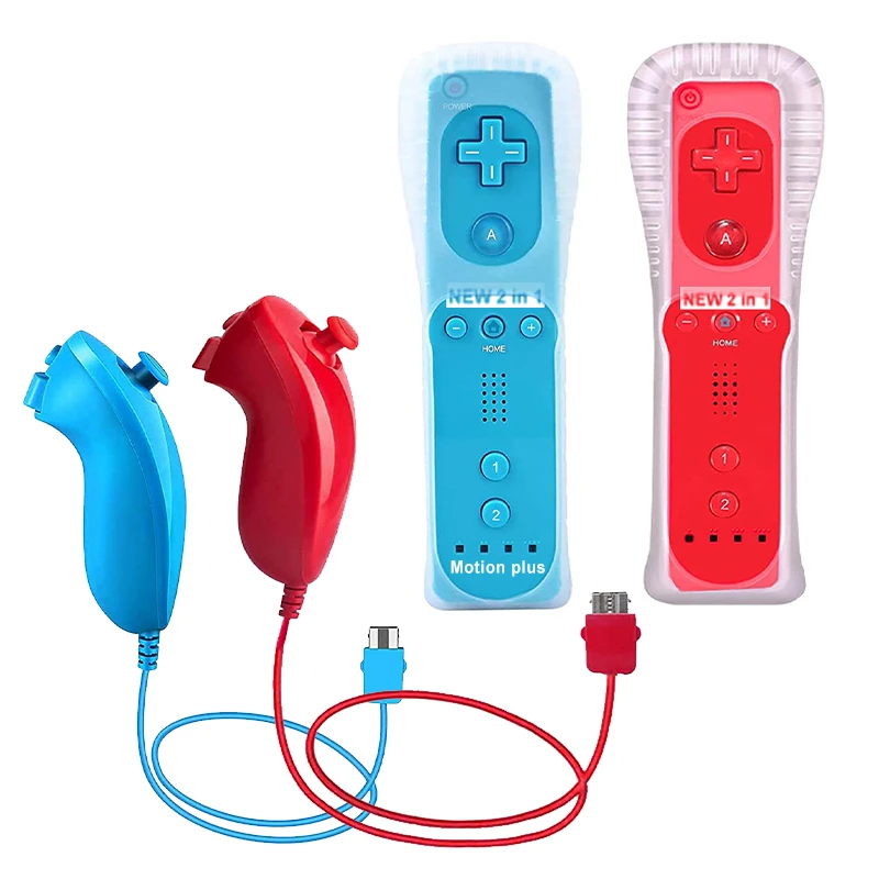 2PCS Remote Controller with Nunchuck Controller for Wii Console Wireless Gamepad with Motion Plus for Nintendo Wii Games Control