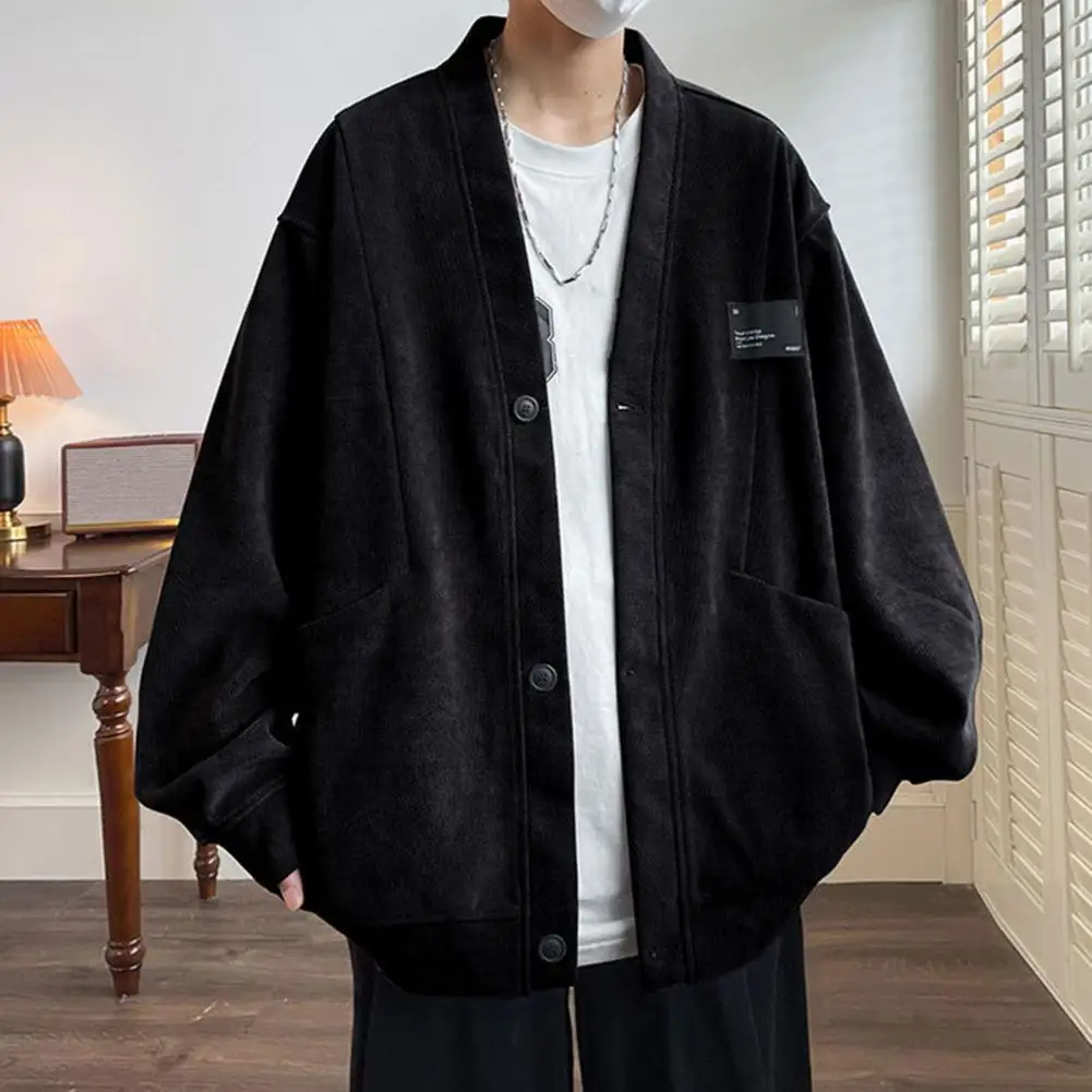 Description Picture 5 of itemCasual Loose Sweater Men's V-neck Knitting Cardigan with Pockets Loose Sweater Coat for Autumn Winter Fashionable Plus Size