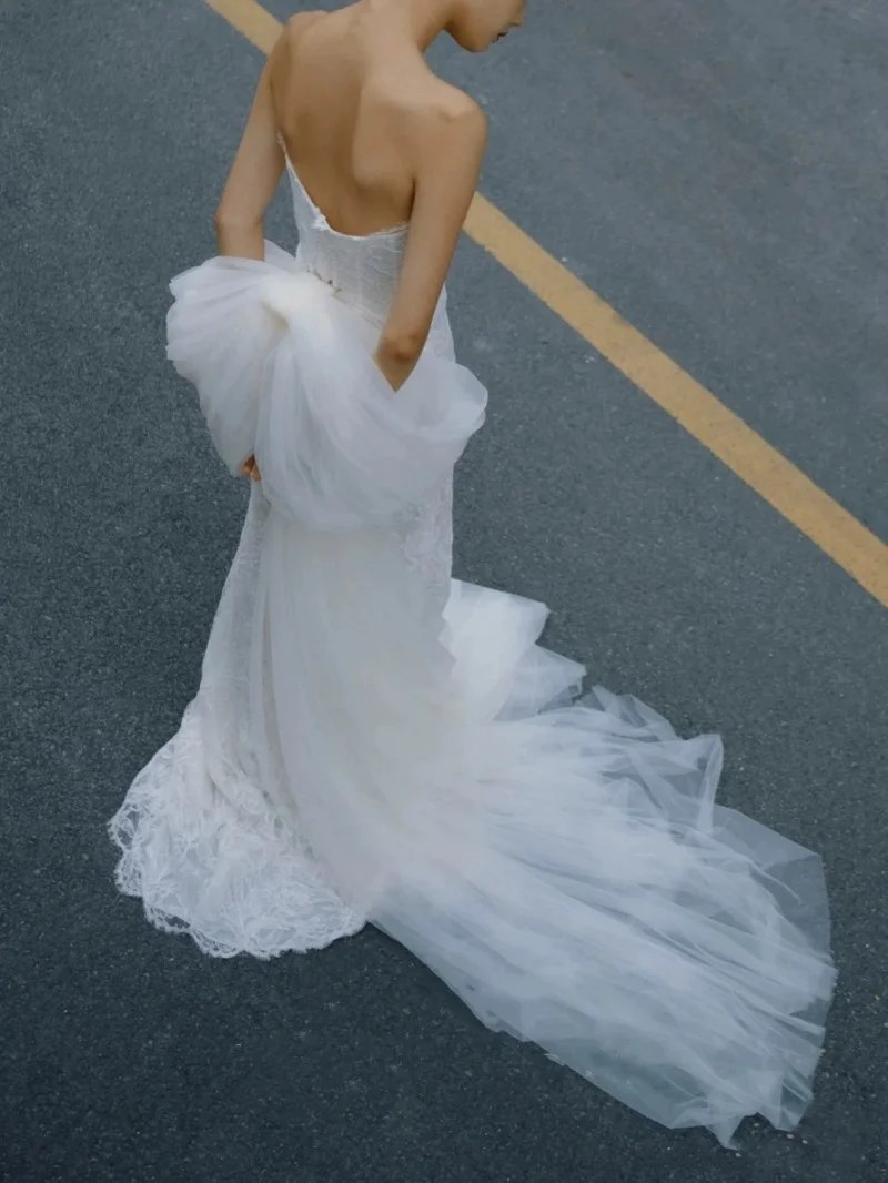 Bride Bow Accessories Detachable Long Tail Tulle Women Wedding Dress Party Dress Accessories Multiple Colors