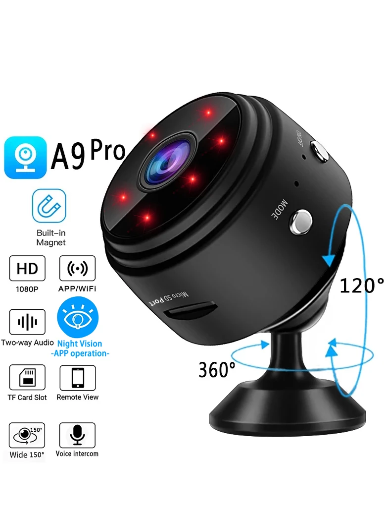 A9 Mini cámara PRIMETECHSWiFi HD Micro Voz Video Grabadora Inalámbrica IP  Aplicación celular