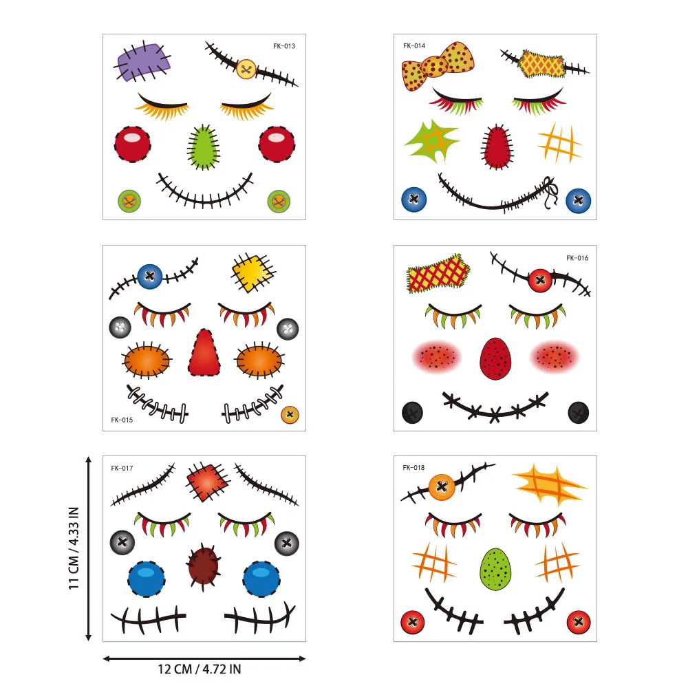 1/6 stücke 2026 Halloween Herbst Vogelscheuche Gesicht Aufkleber Gruselige Narbe Make-Up Wasserdicht Temporäre Tattoos Lustige Cosplay Dekor Für Party – Detail 2