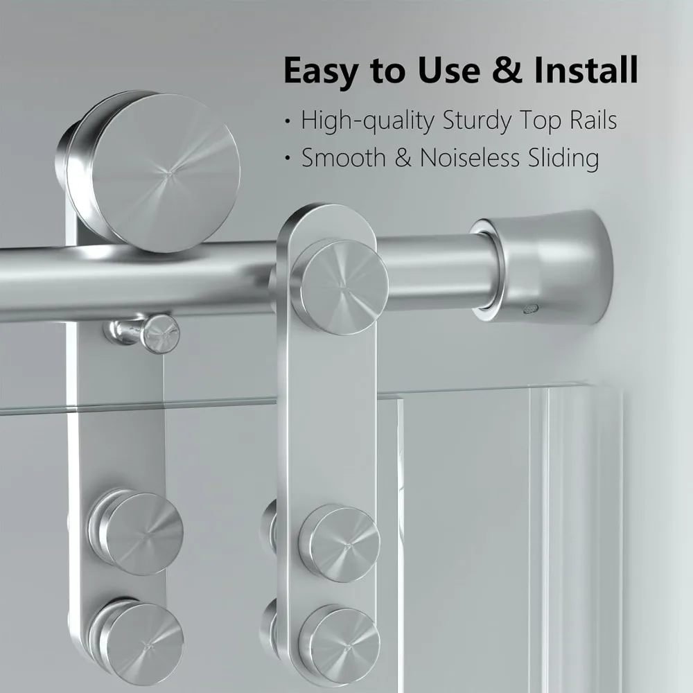 Shower Door, 56-60 in. Wide,Clear Tempered Glass and Seal with Handle and Stainless Steel Hardware,Frameless Sliding Shower Door 4