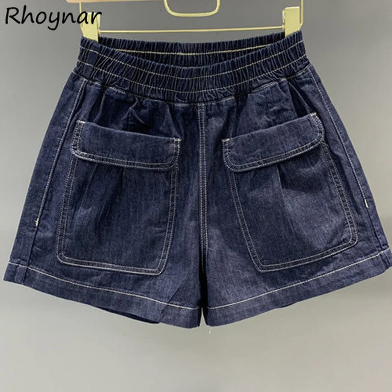 

Denim Shorts Women Blue Wide Leg Summer New All-match High Elastic Waist Big Pockets Streetwear Joggers Fashion Casual Simple
