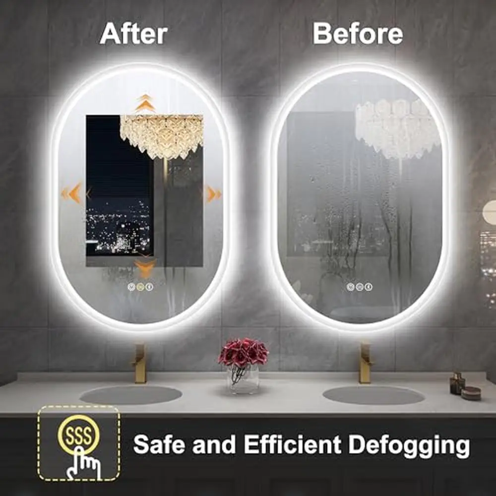 36 x 24 Oval LED Bathroom Mirror Bluetooth Speaker Wall Mount Anti-Fog Dimmable Waterproof Vanity Mirror Lighted with