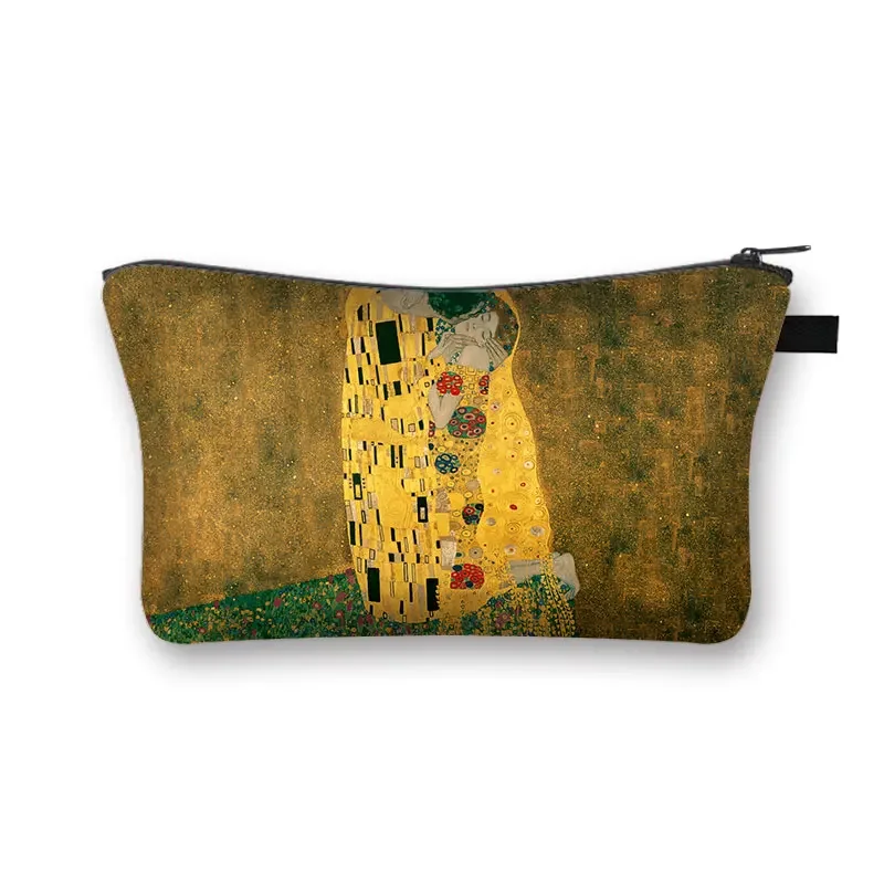 Gustav Klimt By Famous Oil Painting Cosmetic Case Women MakeUp Bags Van Gogh Irises Zipper Lipstick Toiletry Case Gift makeup organizer cosmetic bag cosmetic storage bag toiletry bag cosmetic case washing supplies storage bag