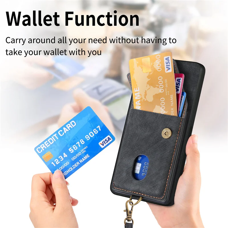 Luxury Leather Lanyard Magnetic Wallet Phone Case with Stand and Card Slot