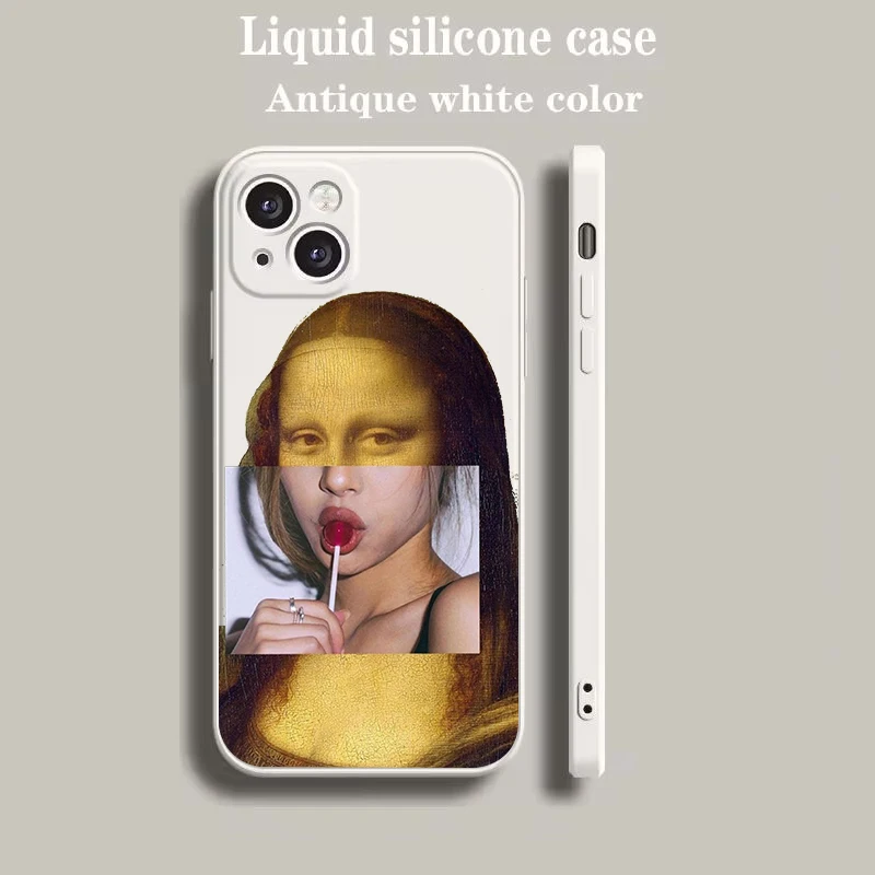 Luxury Beige Artistic Phone Case with David & Mona Lisa Design