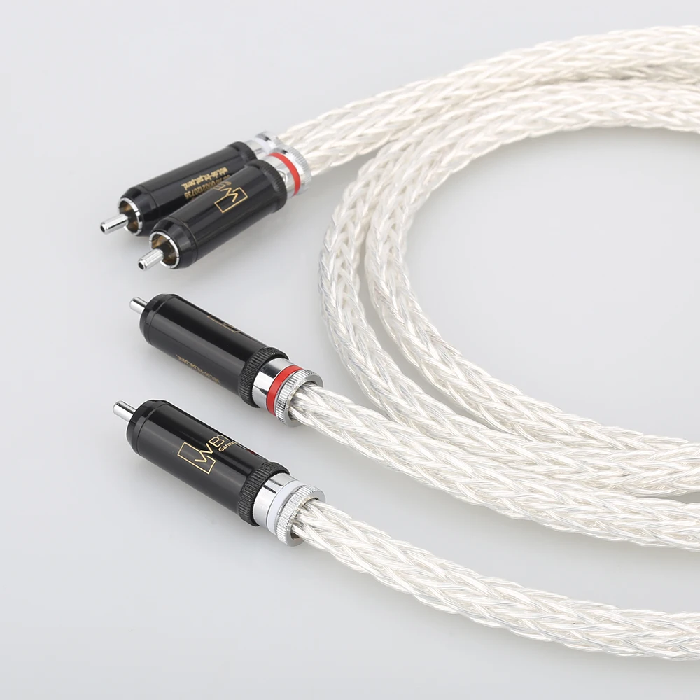 High Quality 8AG Silver Plated OCC 16 Strands Audio Cable With WBT RCA Plug Cable HIFI 2RCA TO 2RCA Cable